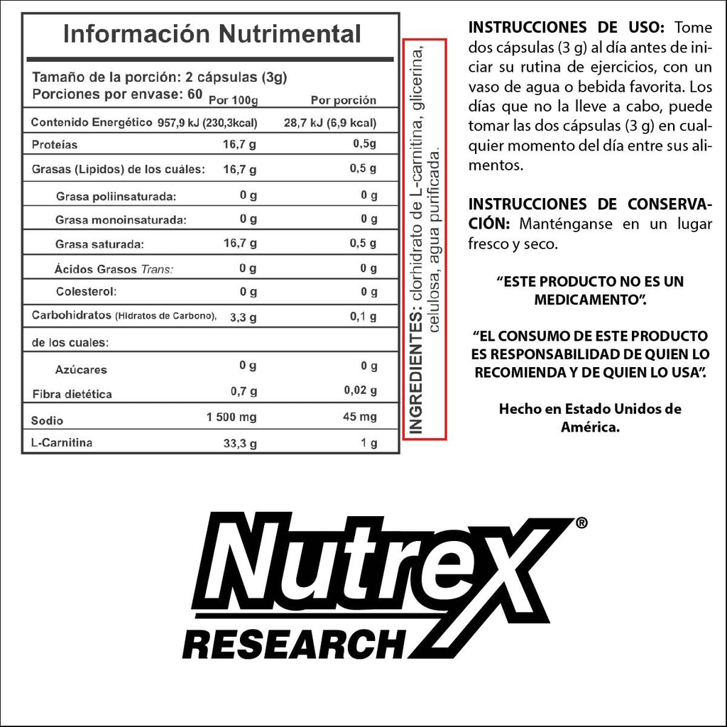 Nutrex Research Lipo 6 Carnitine 120 Cápsulas
