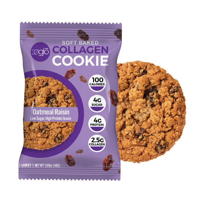 321Glo Collagen Cookie 12 Paquete Oatmeal Raisin