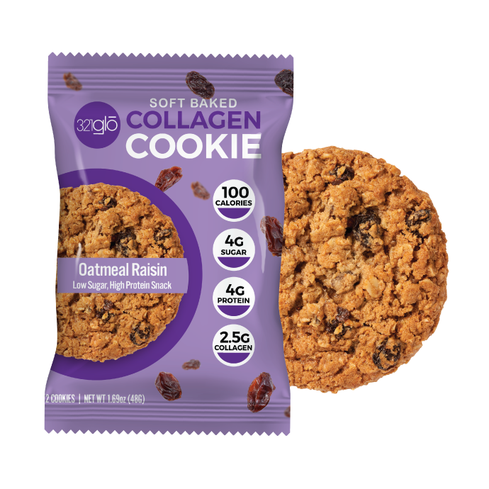 321Glo Collagen Cookie 12 Paquete Oatmeal Raisin