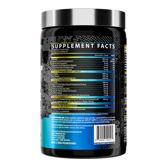 Nutrex Research Outlift Amped 22 Porciones Blueberry Lemonade 1 Paq de