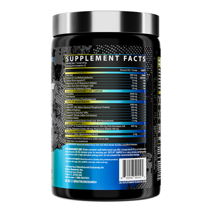 Nutrex Research Outlift Amped 22 Porciones Blueberry Lemonade 1 Paq de