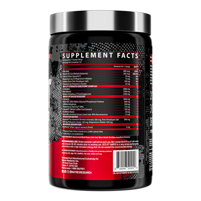 Nutrex Research Outlift Amped 22 Porciones Sucker Punch 1 Paq