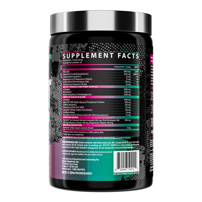Nutrex Research Outlift Amped 22 Porciones Strawberry Watermelon 1 Paq