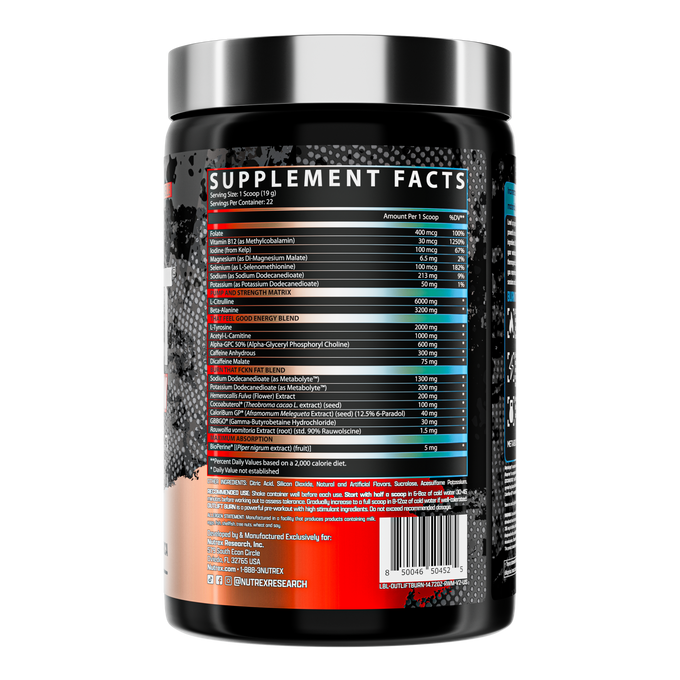 Nutrex Research Outlift Burn 22 Porciones Red White Merica 1 Paq