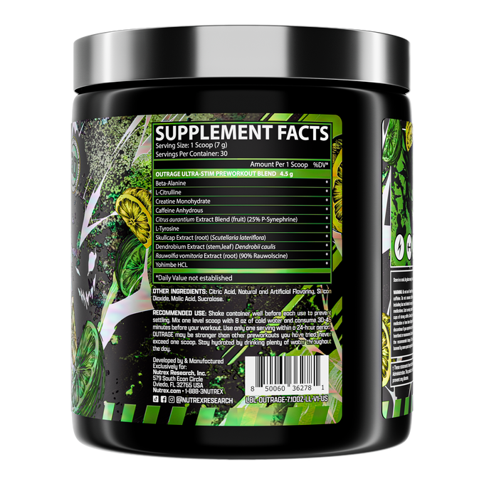Nutrex Research Outrage Ultra Estimulante Pre - Entreno 30 Porciones Lemon Lime