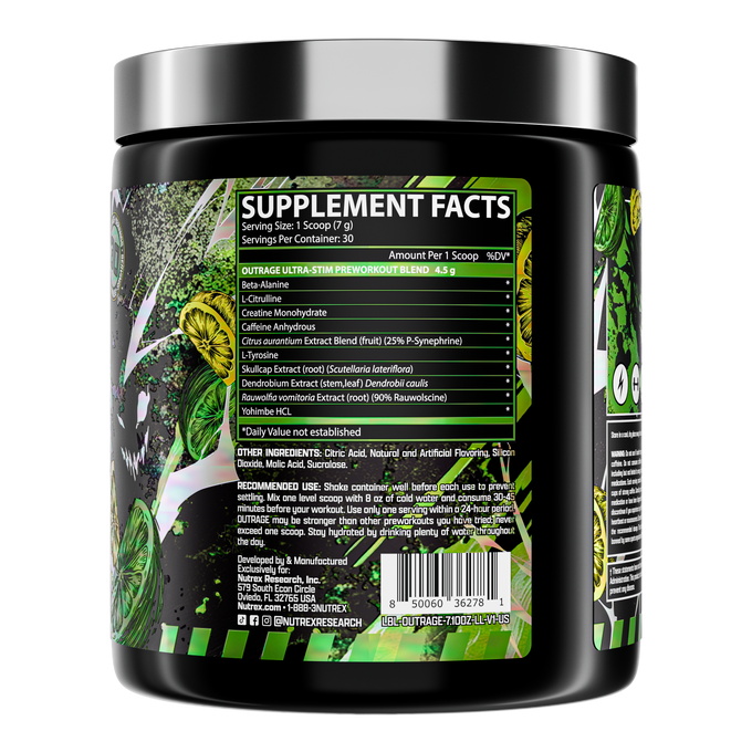Nutrex Research Outrage Ultra Estimulante Pre - Entreno 30 Porciones Lemon Lime