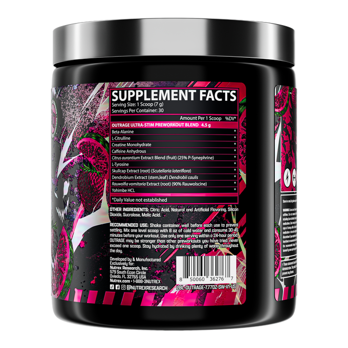 Nutrex Research Outrage Ultra Estimulante Pre - Entreno 30 Porciones Strawberry Watermelon