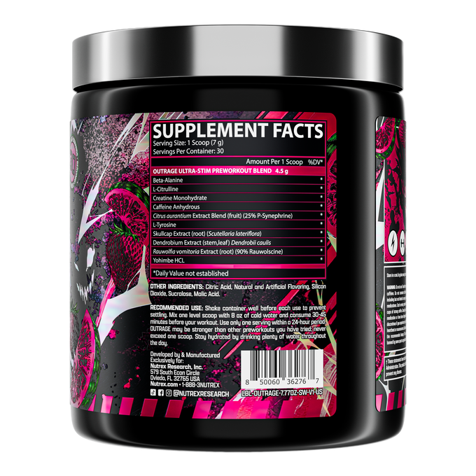 Nutrex Research Outrage Ultra Estimulante Pre - Entreno 30 Porciones Strawberry Watermelon