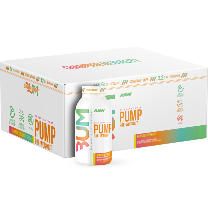 Raw Cbum Drink 12 Onzas 12 Paquete Pre - Entreno Pump sin Estimulante Rainbow Sherbert