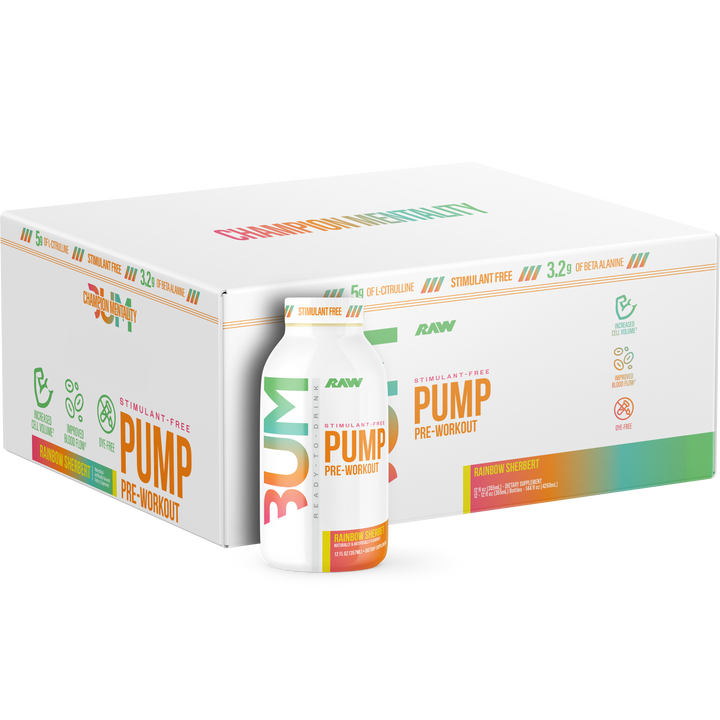 Raw Cbum Drink 12 Onzas 12 Paquete Pre - Entreno Pump sin Estimulante Rainbow Sherbert