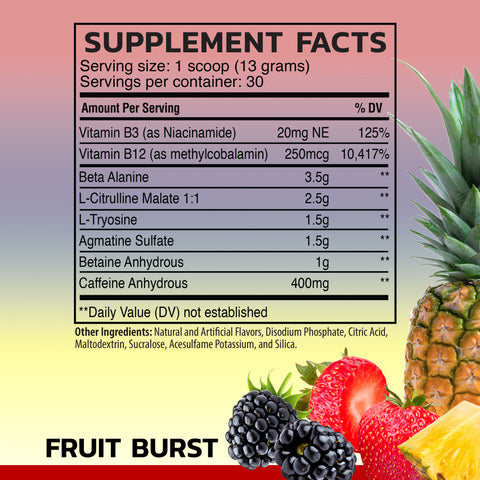 Raw Pre - Entreno Extreme 30 Porciones Fruit Burst