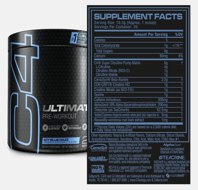 Cellucor C4 Ultimate 20 Porciones Icy Blue Razz