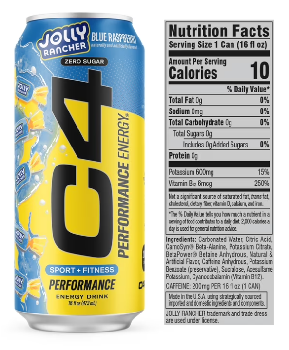 Cellucor C4 Energy Carbonatada 16Oz 12Pk Blue Razz Jolly Rancher