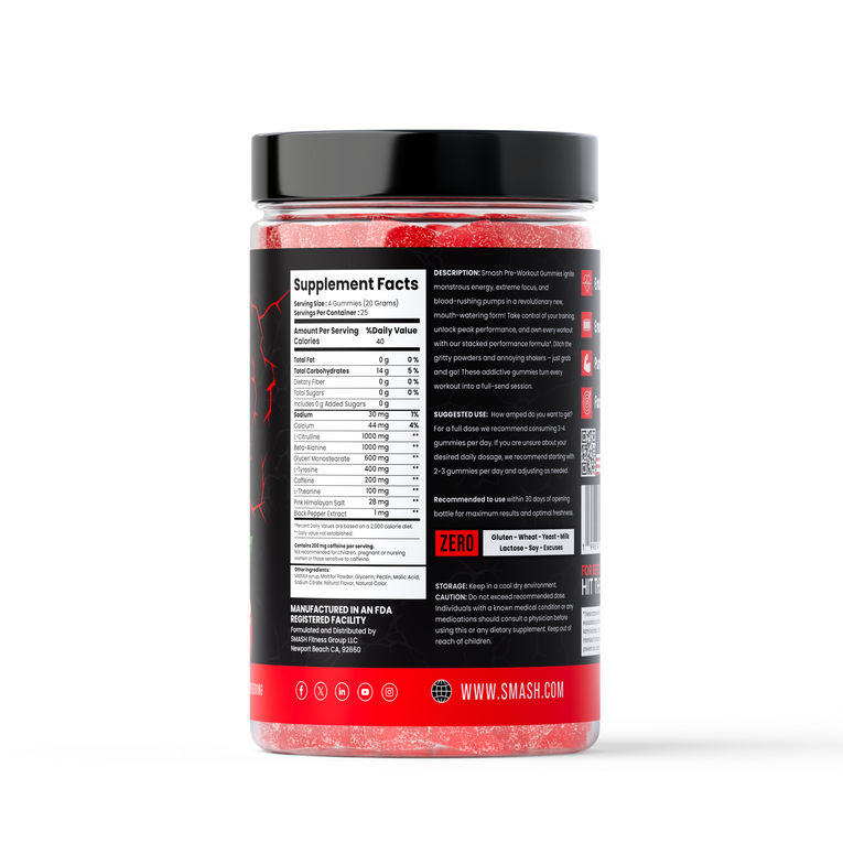 Smash Pre - Entreno Gummies 100 Unidades Cherry Bomb