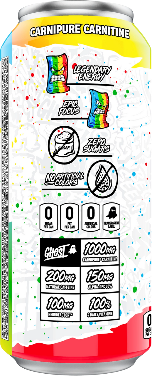 Ghost Energy 16 Onzas 12 Paquete Sour Strips Rainbow Candy