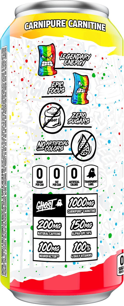 Ghost Energy 16 Onzas 12 Paquete Sour Strips Rainbow Candy