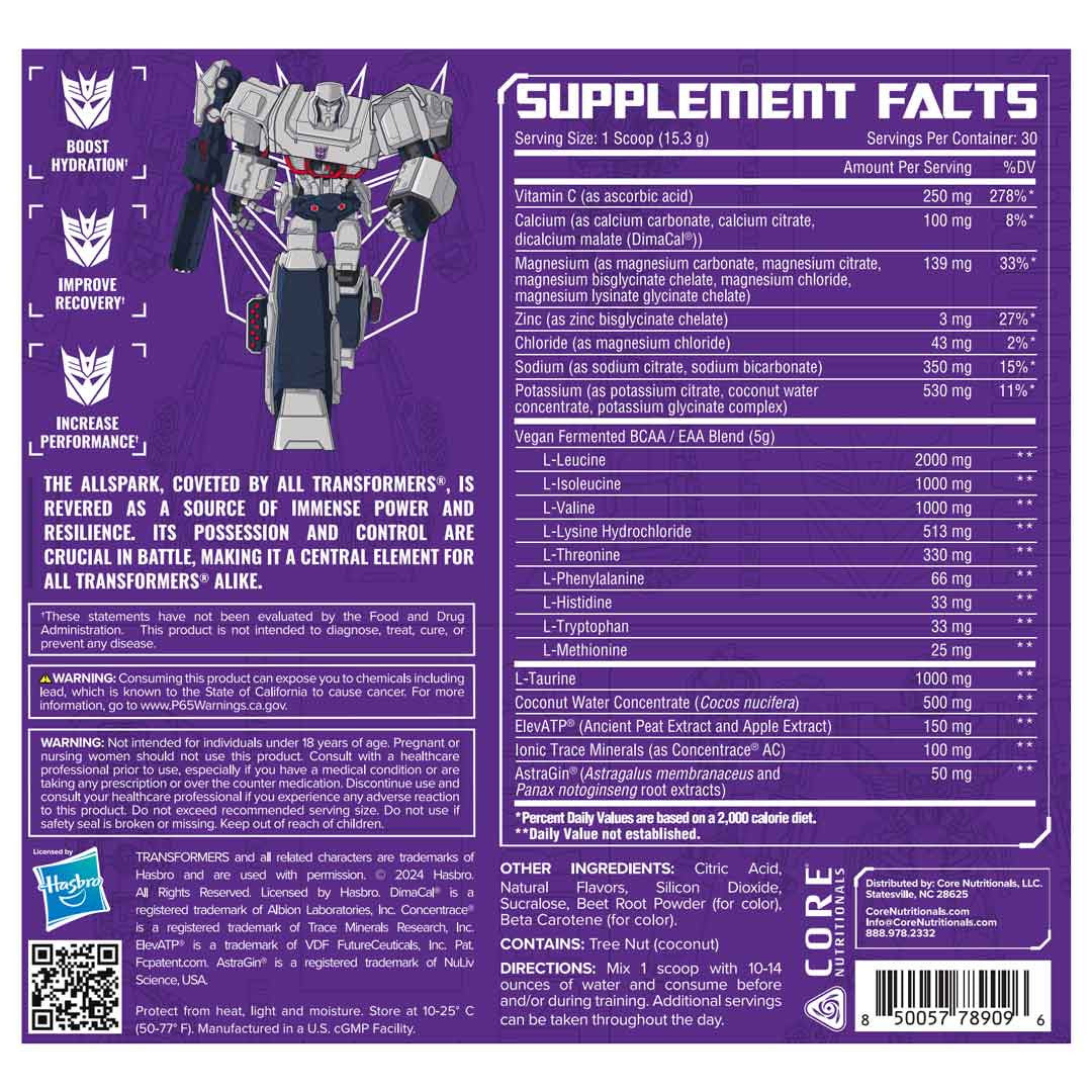 Core Nutritionals Allspark Hydration EAA 30 Porciones Starscream Grape Lemonade
