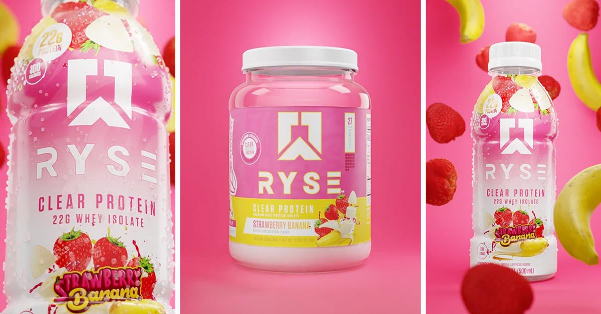 Ryse Clear Whey Aislado Lista para Beber 12 Paquete Strawberry Banana