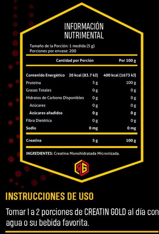 Red Gold Creatina Monohidratada 1Kg 200 Porciones