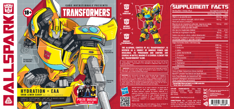 Core Nutritionals Allspark Hydration EAA 30 Porciones Bumblebee Sour Lemon Candy
