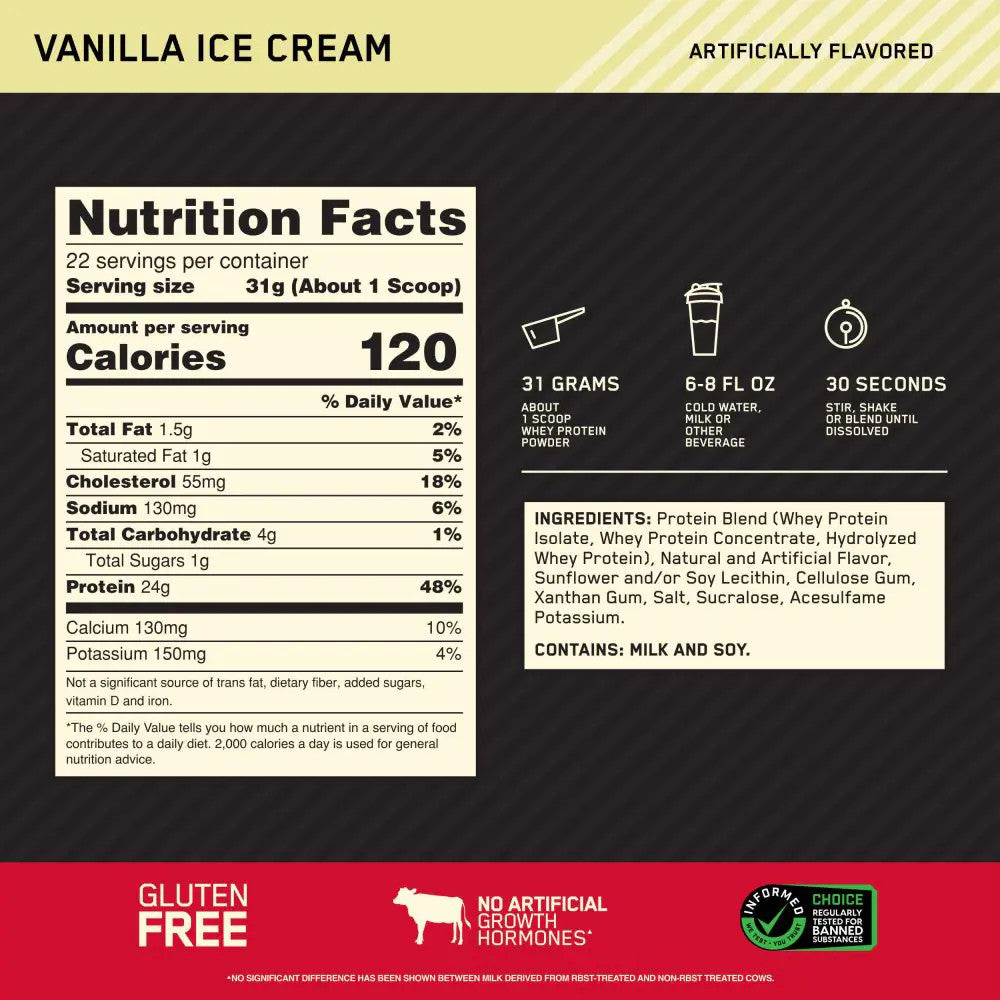 Optimum Nutrition 100 Whey Gold Std 10 Libras Vainilla