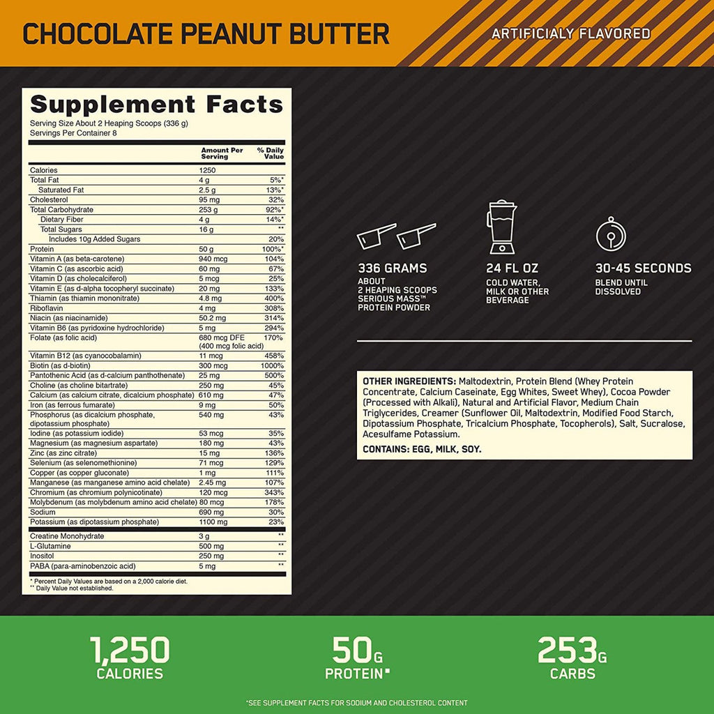 Optimum Nutrition Serious Mass 12 Libras Chocolate Peanut Butter