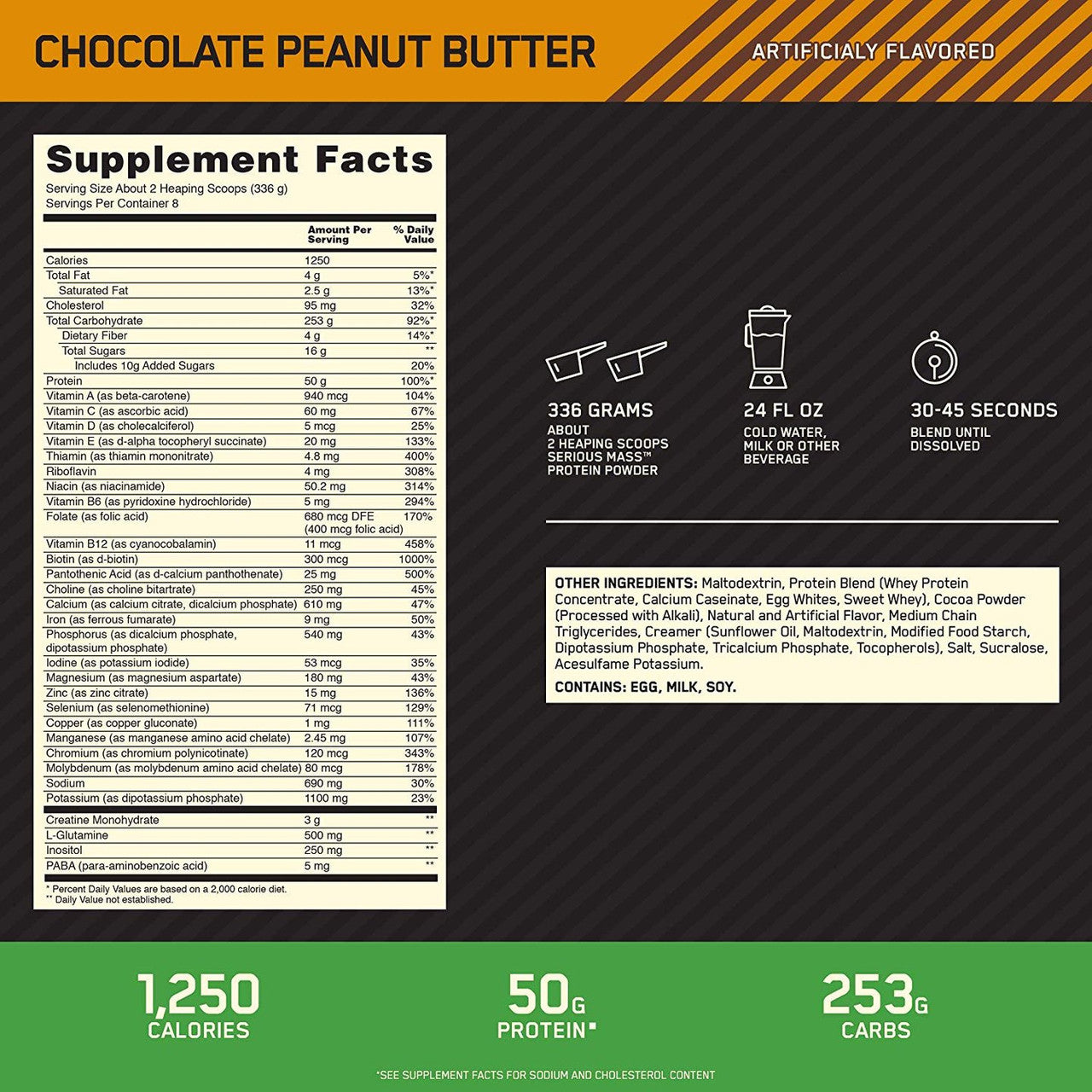 Optimum Nutrition Serious Mass 12 Libras Chocolate Peanut Butter