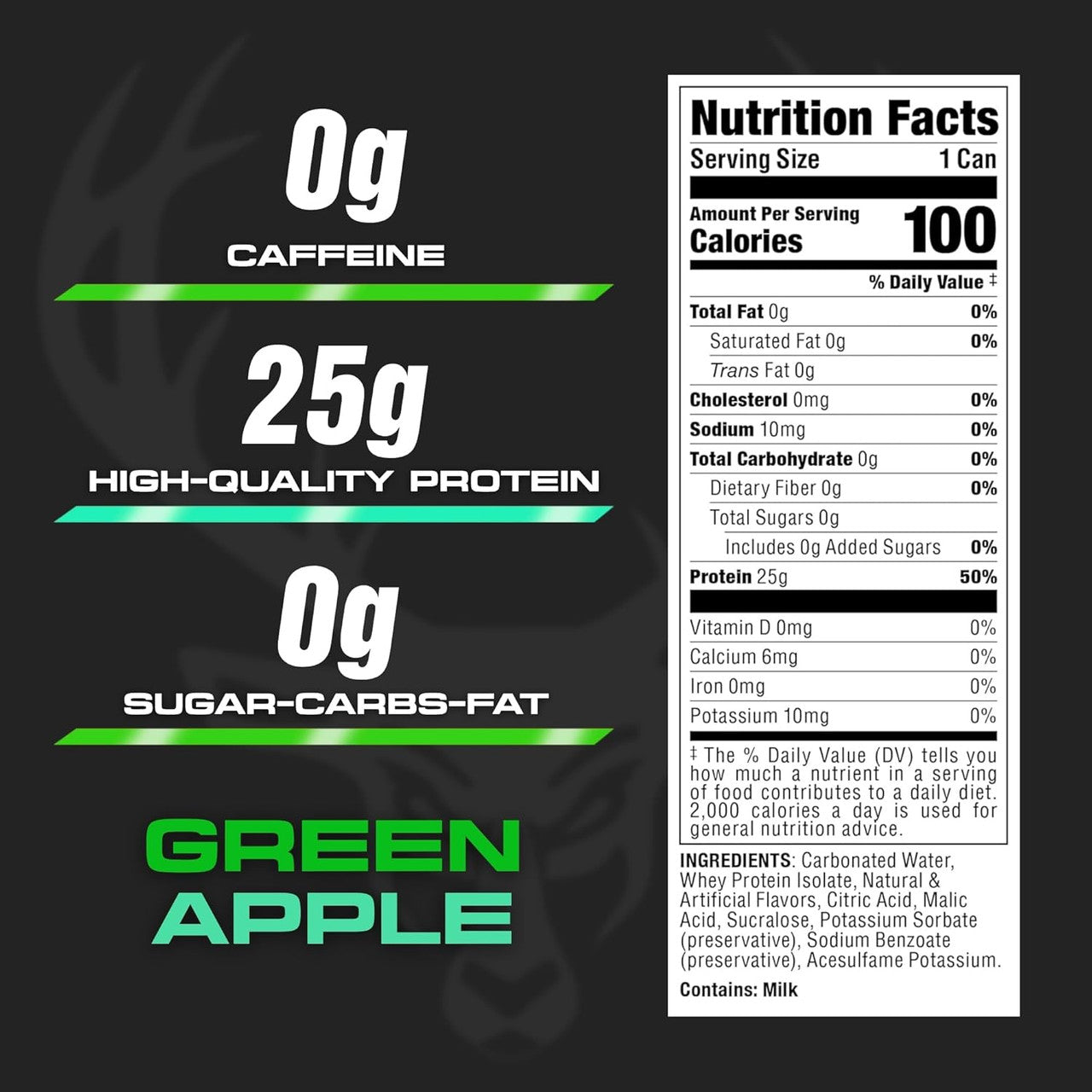 Bucked Up Lightly Carbonated Protein 16 Onzas 12Pk Green Apple