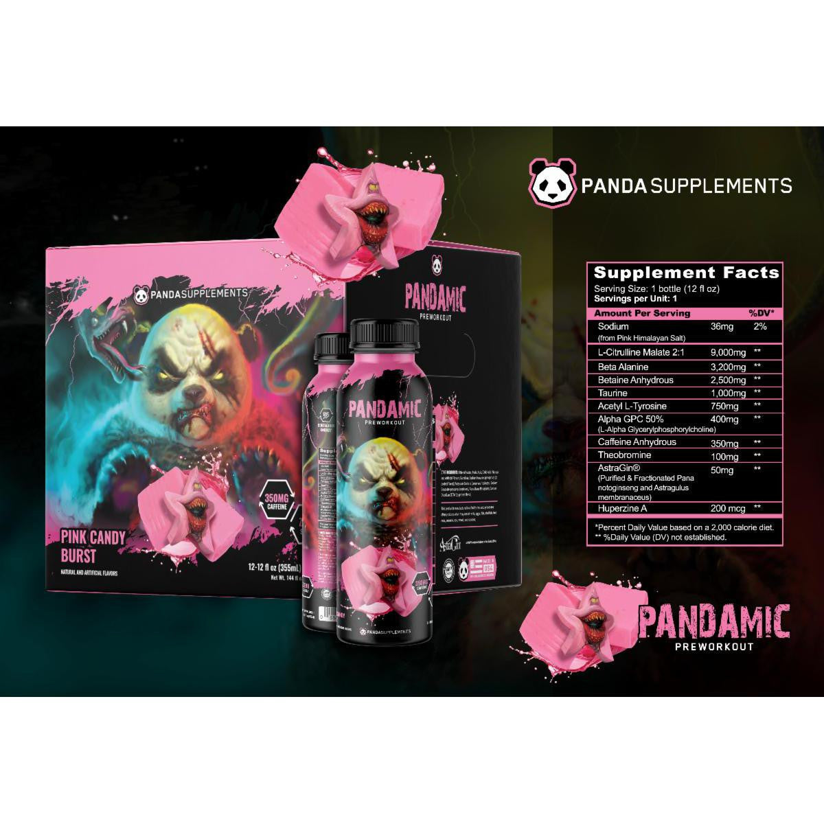Panda Pandamic Lista para Beber 12 Paquete Pre - Entreno Pink Candy Burst