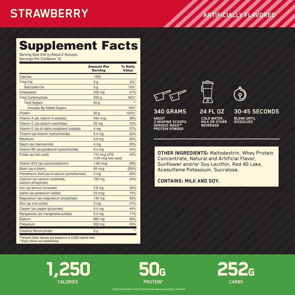 Optimum Nutrition Serious Mass 12 Libras Strawberry