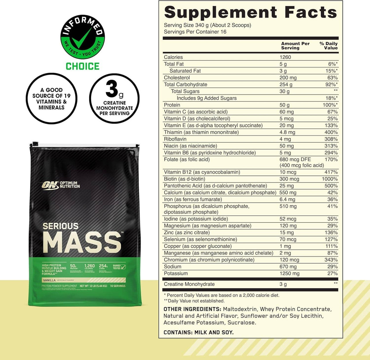 Optimum Nutrition Serious Mass 12 Libras Vainilla
