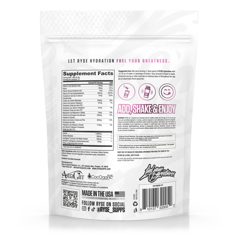 Ryse Core Nutritionals Hydration 16 Porciones Kool Aid